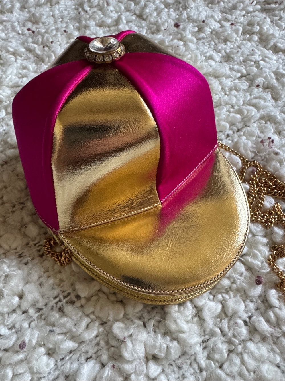 Vintage CADEYADINA Rhinestone Gold & Pink Baseball Cap Chain Strap Crossbody Bag